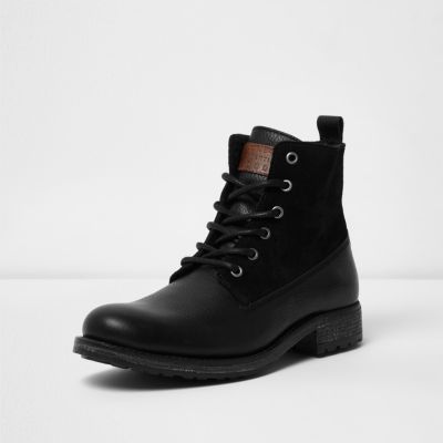 Black leather panel borg lined boots